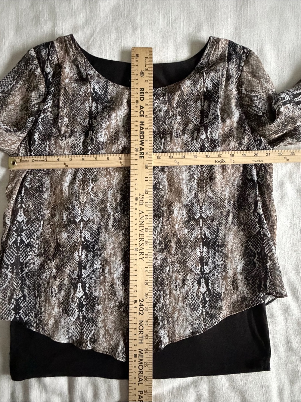 I.N. Studio Blouse Womens 1X Brown Snake Print Chiffon Tie Sleeve Tunic Top Boho - Picture 4 of 9